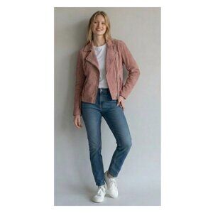 All Saints Dalby Goat Leather Salmon Rose Pink Moto Jacket Women's Size 6 Small